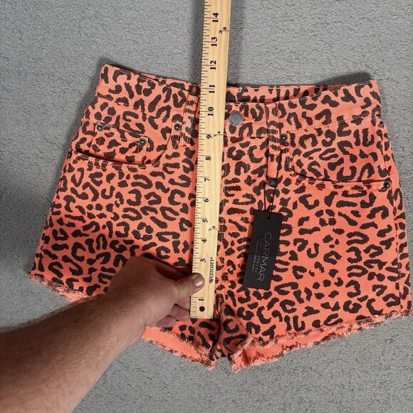 NWT Carmar Titania Shorts Women’s Sz 25 High Rise Neon Orange Leopard Daisy Duke - Picture 3 of 7